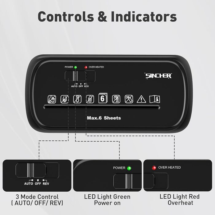 Шредер для паперу з перехресним різанням, 6 листів, знищення CD та кредитних карт, 11л контейнер, SCH06 Ultra