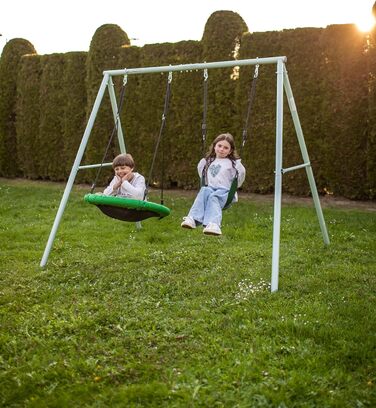 Гойдалка-гніздо для саду HyperMotion Storchennest з А-рамою, 2 місця, 150 кг, зелено-сіра (HYP1)