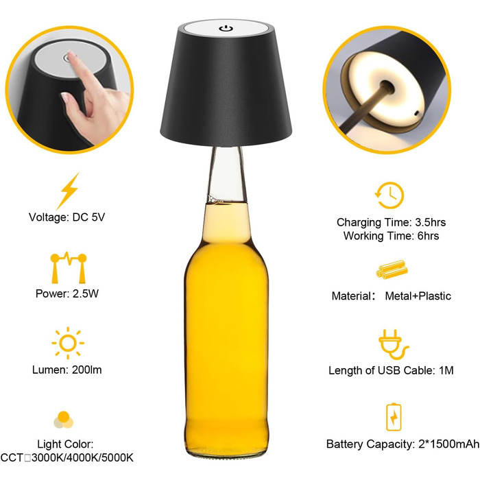 Акумуляторна LED-лампа Antela для дому та вулиці, диммер, 3 кольори, IP44, метал, 2 шт.