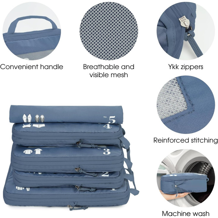 Набір компресійних органайзерів для валізи та рюкзака ECOHUB, 5 предметів, синій