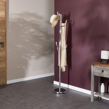 Металева вішалка для одягу IDIMEX Mila з 8 гачками, хромована, з підставкою для капелюхів