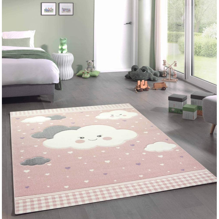 Килим Дитяча кімната Дитячий килимок Хмари рожевий Розмір 120 см Круглий