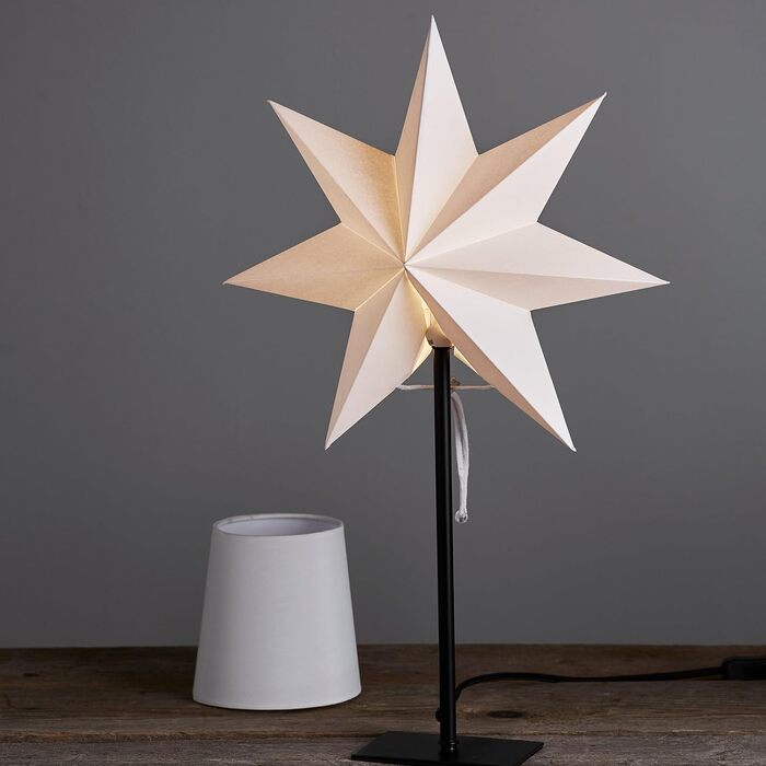 Настільна лампа EGLO зі змінним плафоном, 3D паперова зірка різдвяна або квадратний абажур білого кольору з основою з дерева та металу, декоративна настільна лампа зірка з кабельним вимикачем, E14, висота 65 см (чорна)