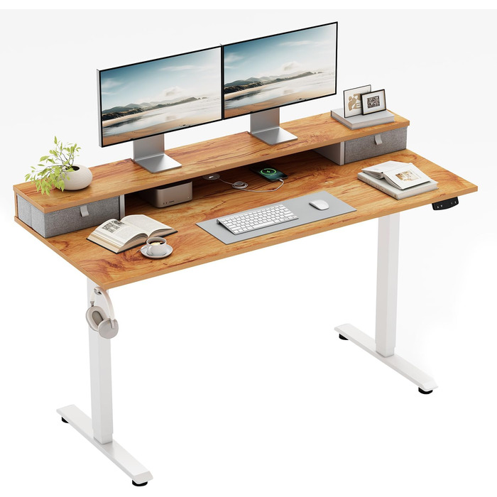 Регульований за висотою стіл Klicelor з двома ящиками, електричний, для офісу, 140 x 60 см