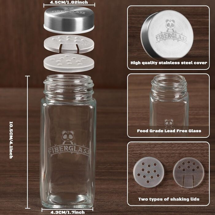 Набір скляних банок для спецій з дерев'яними кришками з акації, 24 шт по 120 мл (кутові)