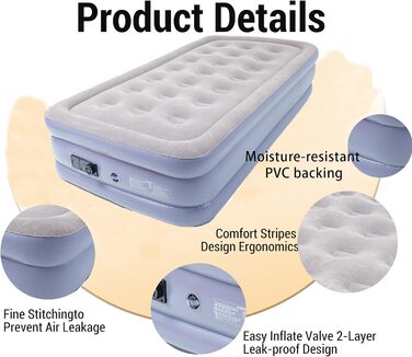 Надувне ліжко Icelus Doppel 204x153x23 см з повітряним насосом. Надувний матрац для кемпінгу, подорожей та дому. Ліжко для відпочинку, спальне місце для 1 особи
