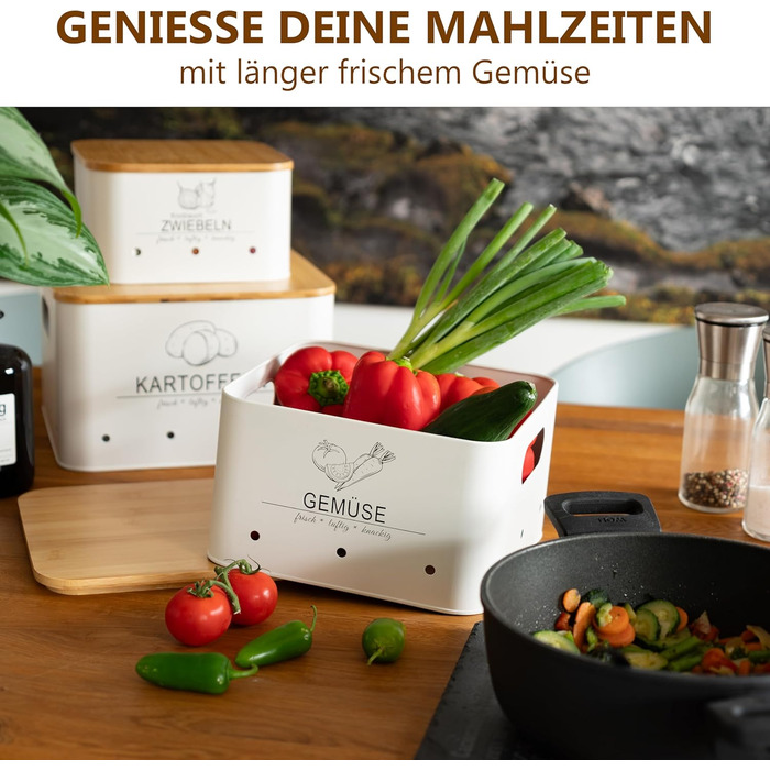 Коробки для зберігання картоплі MNKsolution (3 шт) з кришкою - для картоплі, овочів, цибулі, часнику - органайзер для кухні, контейнери для продуктів (білий)