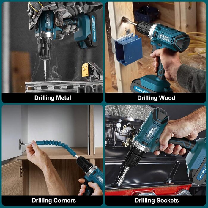 Набір інструментів Sundpey 255 предметів з акумуляторним дрилем-шуруповертом 21V, 2x2000mAh, синій - для дому та авто