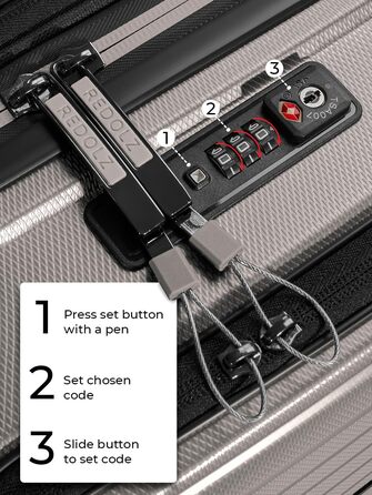 Набір валіз REDOLZ Essentials 14: S (55 см), M (66 см), L (77 см) з відділом для ноутбука, розширюваний, 4 колеса, TSA, Coffee Grey Metallic