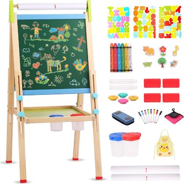 Дерев'яна іграшкова дошка Kinder: двостороння мольберт-дошка з аксесуарами для малювання, для дітей 3-12 років