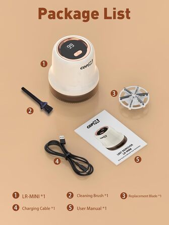 Електричний видальник ворсу для одягу та меблів COPPA з 6 лезами та індикатором заряду