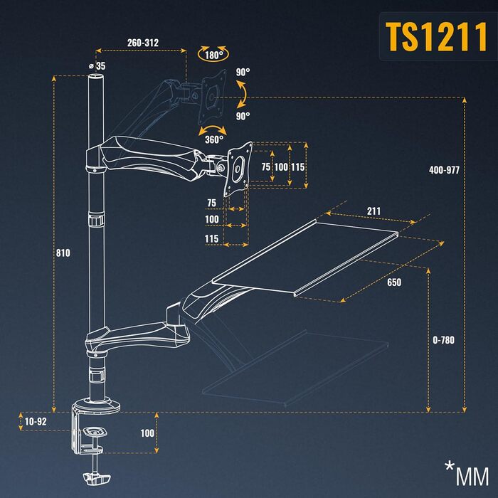 Кріплення для монітора RICOO TS1211: підставка для монітора та клавіатури, робоча станція, VESA, 13-27 дюймів