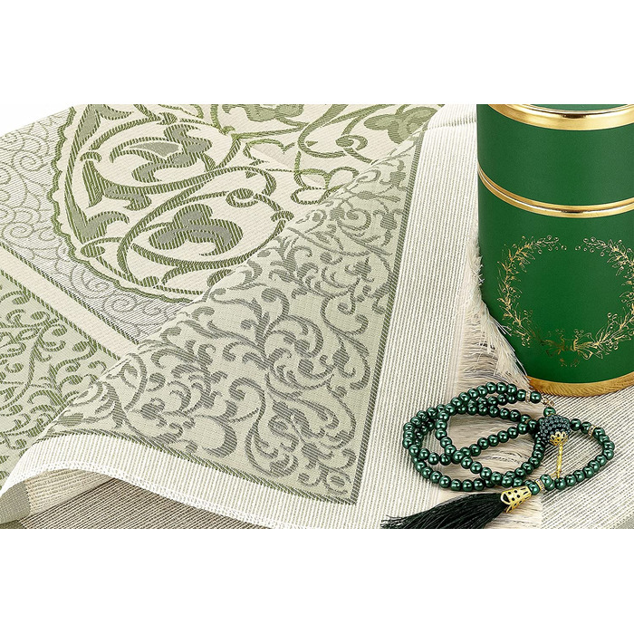 Іхван онлайн мусульманський молитовний килимок і розарій з елегантним дизайном циліндрична подарункова коробка / Джанамаз саджада / набір ісламських подарунків / молитовний килимок, тканина з тафти, (зелений)