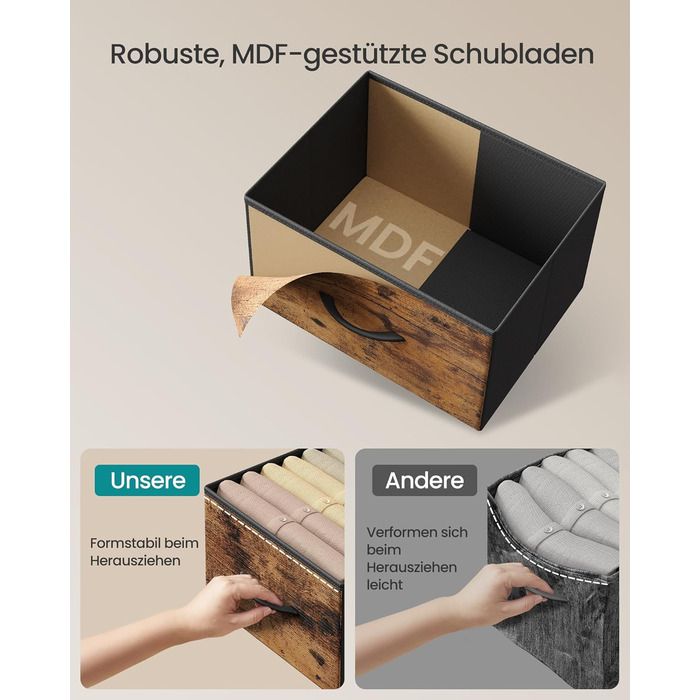 SONGMICS Комод з 8 висувними ящиками, шафа для зберігання, сталь, MDF, флізелін, для спальні, прихожої, вітальні, вінтажний коричневий + чорний, LGS124BH04