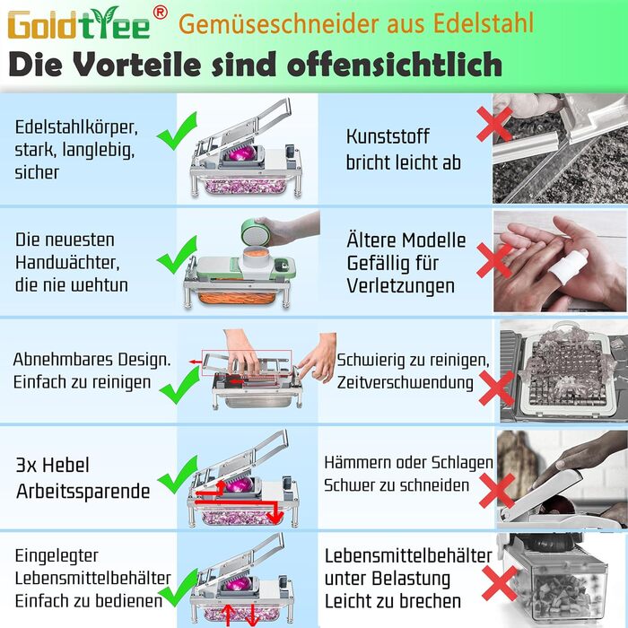 Подрібнювач овочів 8-в-1 з контейнером, набір для нарізки овочів та салатів, з нержавіючої сталі
