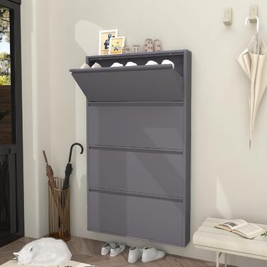 Чорний настінний органайзер для взуття GREATMEET з 4 висувними ящиками, вузький, для передпокою