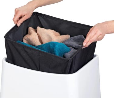 WENKO 2в1 пуф-кошик Wing Білий - для збору білизни, табурет для ванної кімнати з винімним мішком для білизни, об'єм 33 л, пластик (ABS), 45 x 48 x 33 см, білий