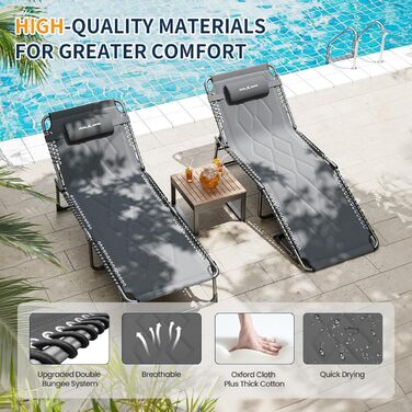 Розкладне ліжко для кемпінгу UDPATIO: зручне ліжко для відпочинку на природі з регульованою спинкою, сіре