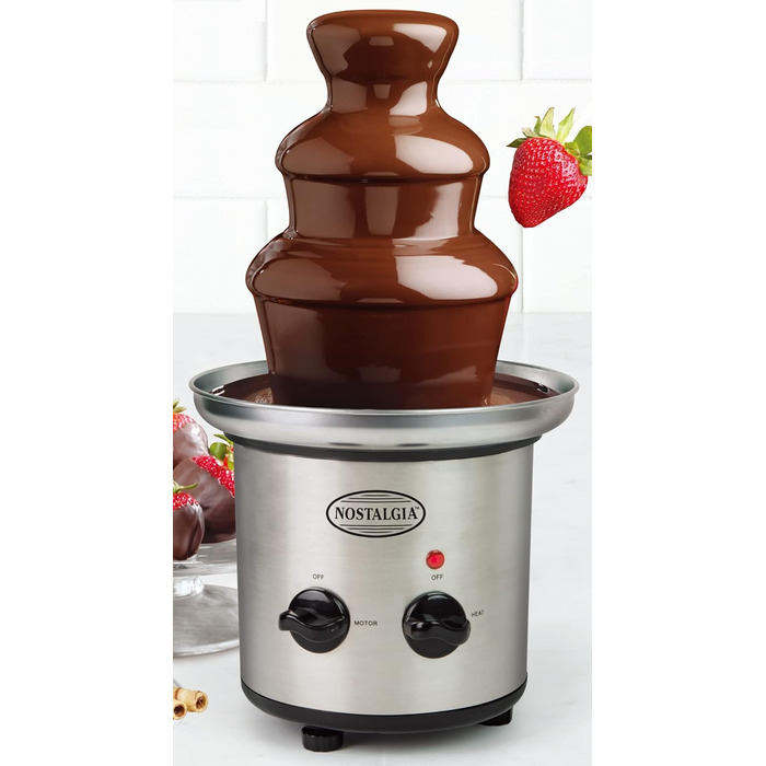 Електричний шоколадний фонтан Nostalgia 3-ярусний для вечірок – розтоплює сир, кесо, цукерки та лікер. Ідеально для занурення фруктів, овочів та інших смаколиків. Виготовлений з нержавіючої сталі.