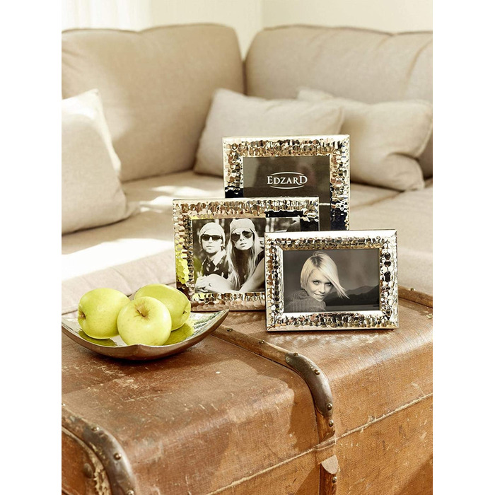 Рамка для фотографій EDZARD Рамка для фотографій Gubbio для фотографій 13 x 18 см, покрита дорогоцінним сріблом, з захистом від потьмяніння, з оксамитовою спинкою, з 2 вішалками
