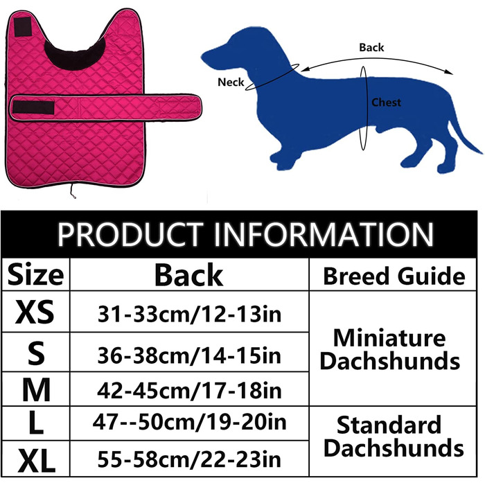 Зимова куртка MOREZI Dachshund, водонепроникна, вовна, регульовані ремені, M (L 47-50 см), рожева