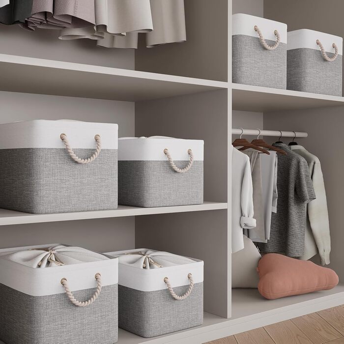 OUTBROS Коробки для зберігання (3 шт.) 33x23x20 см, тканинні, з шнурком та ручкою, складні, сірий/білий