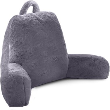 М'яке крісло-мішок для читання з підлокітниками, штучний хутро, велике, сірий колір