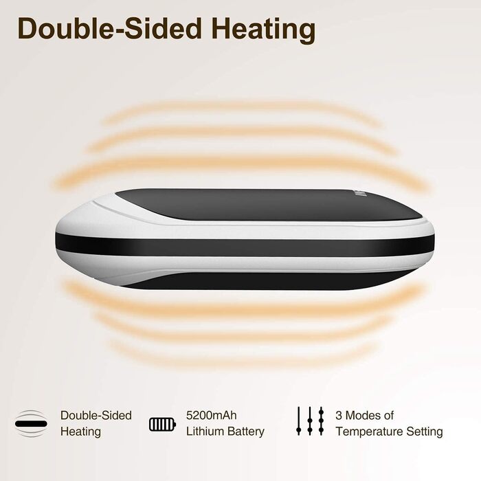 Infray грілка для рук USB, 5200mAh Power Bank, електрична грілка для рук з двостороннім нагрівом, чорна - ідеальний подарунок на зиму