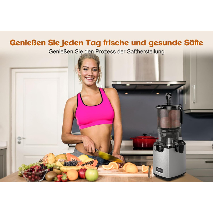 Електрична холодний соковичавниця Fretta Slow Juicer з нержавіючої сталі, 250W, з функцією реверсу, BPA Free