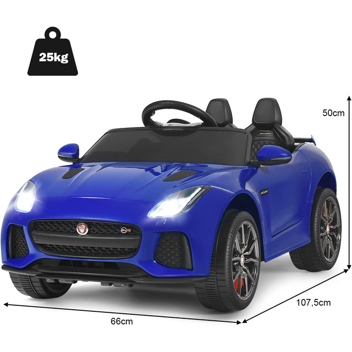 Електромобіль для дітей COSTWAY Jaguar, 12V, з музикою, історіями, сигналом та фарами, з дистанційним керуванням, швидкість 3-5 км/год, для дітей від 3 років, синій