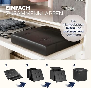 Пуф Casaria® з місцем для зберігання, білий, складний, з кришкою, штучна шкіра, м'який, 38x38 см, для спальні, вітальні, передпокою, білий (2, чорний)