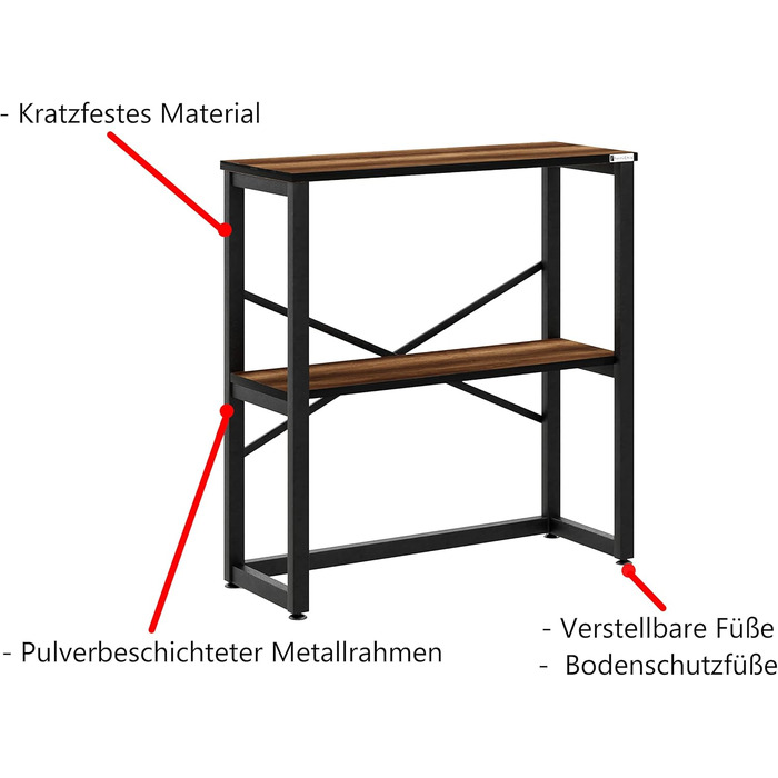 Консольний стіл furniChic, 2 полиці, сталевий, промисловий, 85x30x80см, бароковий горіх