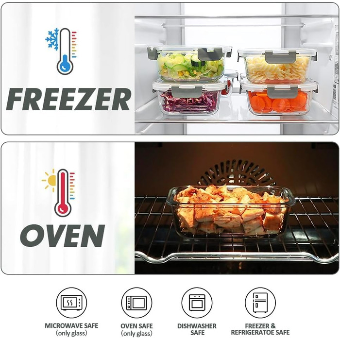 Набір контейнерів Verones 24 шт. з кришкою, сірий, повітріобмінний, для зберігання їжі, морозильник, посудомийна машина