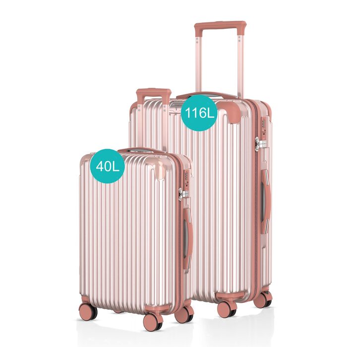 Набір валіз Voyagoux 2 шт. (40L + 116L) з ABS, TSA-замком, 4 колеса, рожеве золото