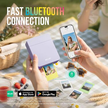 Портативний міні-фотопринтер Nelko PP01: кольоровий, для смартфонів iOS & Android, з 20 паперами, наклейки, AI APP, фіолетовий