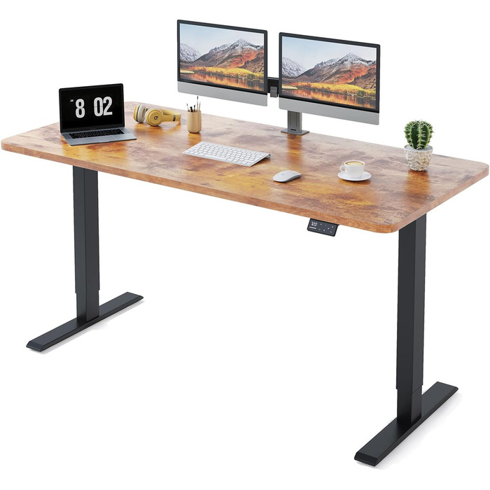 Регульований стіл MAIDeSITe S1 Pro: електричний підйом, LED-панель, 160x80 см, чорний каркас + vintage brown стільниця