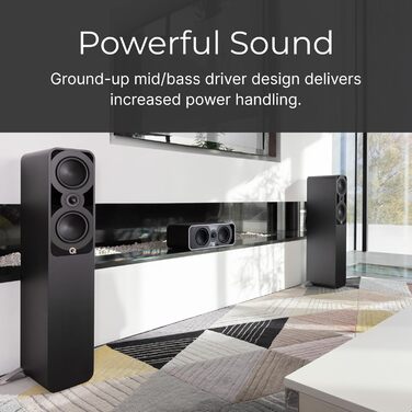 Підлоговий динамік Q ACOUSTICS 5040, атласний чорний об'ємний звук HiFi, динамік 12,7 см, високочастотний динамік 2,5 см