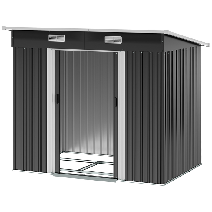 Сарай для інструментів Outsunny, металевий, 2,3 м², 207 x 130 x 182 см, з похилим дахом, вікном, фундаментом, розсувними дверима, стійкий до погодних умов, садовий будиночок, для саду, шоп для заднього двору, чорний колір | Aosom