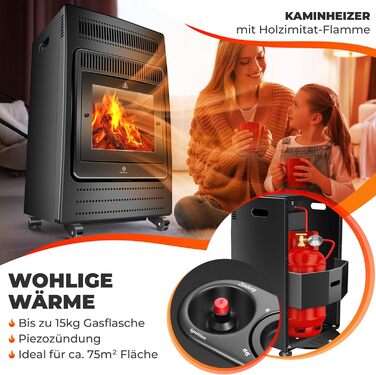 Газовий нагрівач KESSER®: газовий камін-нагрівач, 3.4 кВт, інфрачервоний, 2 режими, з регулятором та шлангом, чорний