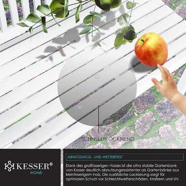 Садова лавка KESSER® дерев'яна для 3-4 осіб, біла 150 см, стійка до погодних умов, вантажопідйомність 320 кг, з чохлом для балкона, тераси та саду