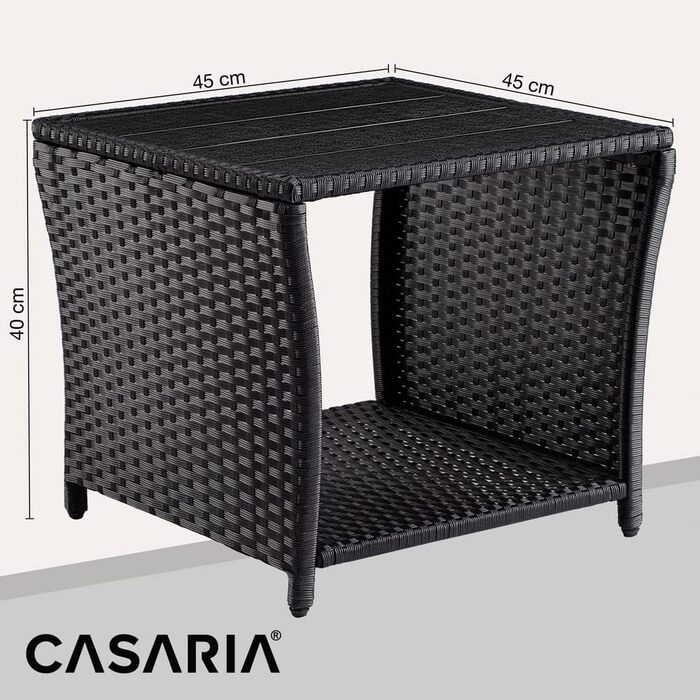 Журнальний столик Casaria Poly Rattan зі стільницею з ДПК, 45x45x40 см, 80 кг, стійкий до погодних умов, чорний