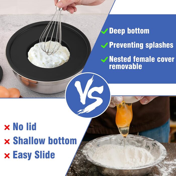 Набір міксерів BEWOS 7 шт. з кришкою, нержавіюча сталь, різні розміри, з терткою, антиковзаюче дно, чорний