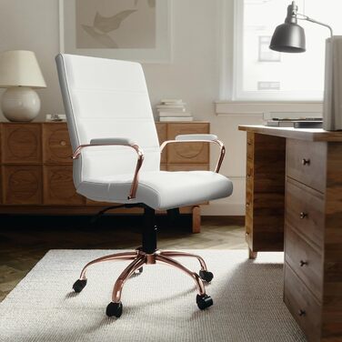 Крісло шеф Flash Furniture: обертне, біле шкіряне, з червоно-золотим каркасом, 61x58,5x103,5 см