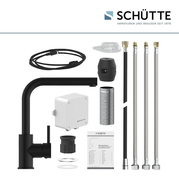 Змішувач для кухонної раковини SCHTTE 99700 VITAL Sensor, Змішувач для кухні з висувним душем, Автоматичний змішувач з датчиком, Змішувач для раковини, Безконтактний інфрачервоний змішувач (чорний)