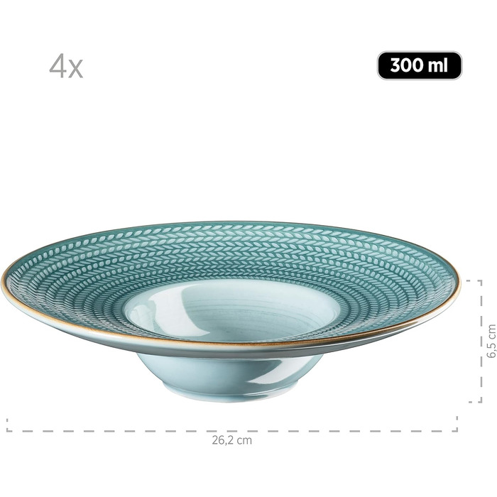 Набір тарілок для пасти, 4 тарілки з ручним розписом, кейтерингова якість, також як тарілки для супу, сучасний вінтажний стиль, синій (макс. 60 символів)