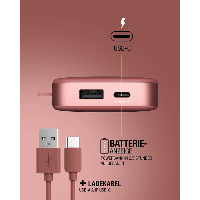 Пауербанк 12000 мАг USB-C швидка зарядка - Deep Mauve