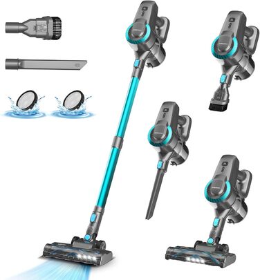 Акумуляторний пилосос 25000Pa, 175W, 50хв роботи, бездротовий, з антизаплутувальною насадкою, самостійно стоячий, легкий ручний пилосос. Підходить для килимів, твердих підлог, видалення шерсті тварин (Цянь)