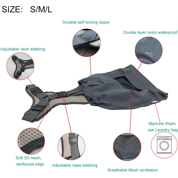 Сумка для собак derYEP, міцна, для використання в приміщенні, для паралізованих задніх кінцівок, захищає груди і кінцівки (L)