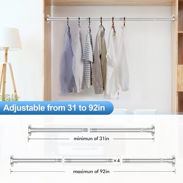 Штанга для душу, телескопічна, регульована, 79-203 см, діаметр 2,5 см, нержавіюча сталь, хромована, легкий монтаж