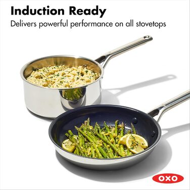 Набір кухонного посуду OXO Agility Tri-Ply 13 предметів: каструлі, сковорідки, нержавіюча сталь, індукційне дно, антипригарне покриття без PFAS